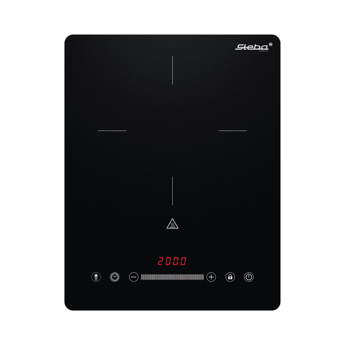 Induktionskochfeld von Steba mit digitaler Anzeige, 2000 Watt, schwarzes Glasdesign.