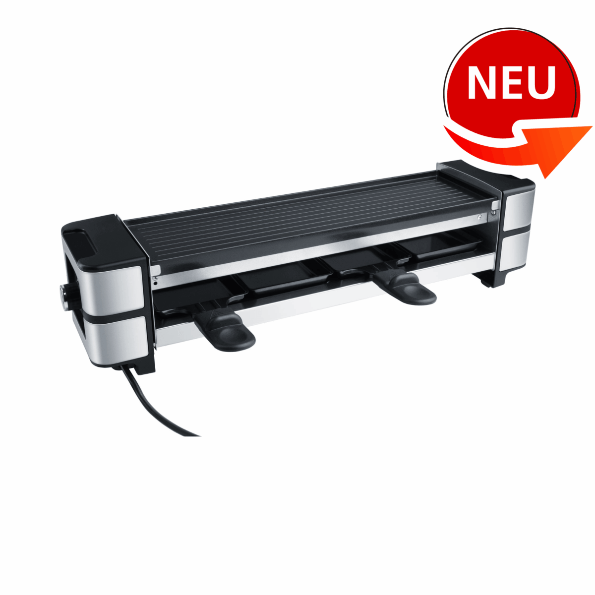 RC 140 Raclette von Steba mit Grillfläche, zwei Schubladen und hochwertigem Edelstahl-Design. Neuheit im Sortiment.