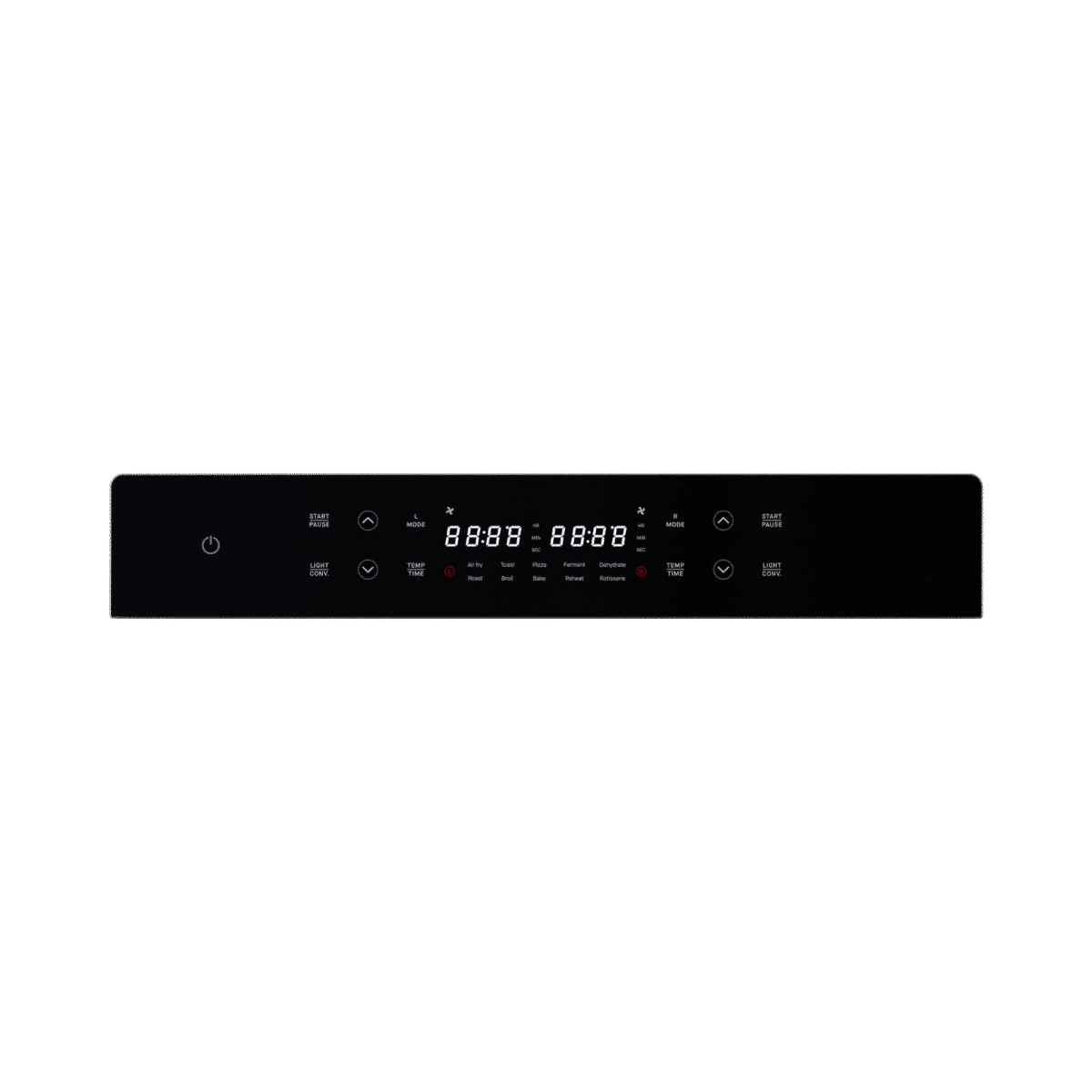 Steba AF12 Airfryofen Bedienfeld in Schwarz mit digitalen Anzeigen und Funktionstasten für Temperatur und Zeit.