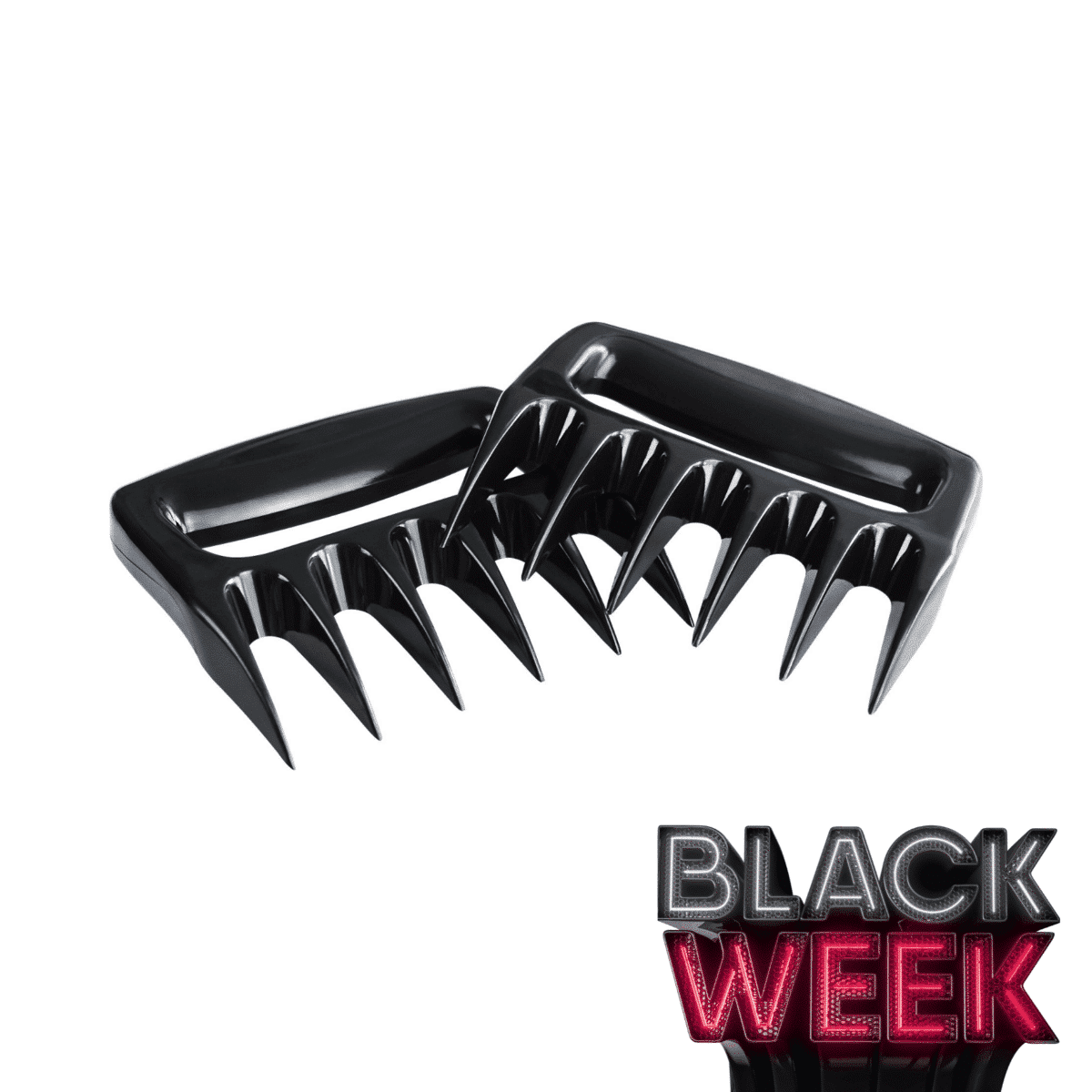 Schwarze Fleischkrallen aus Kunststoff, ideal zum Zerteilen und Servieren von Fleisch. Perfekt für BBQ und Grillpartys.