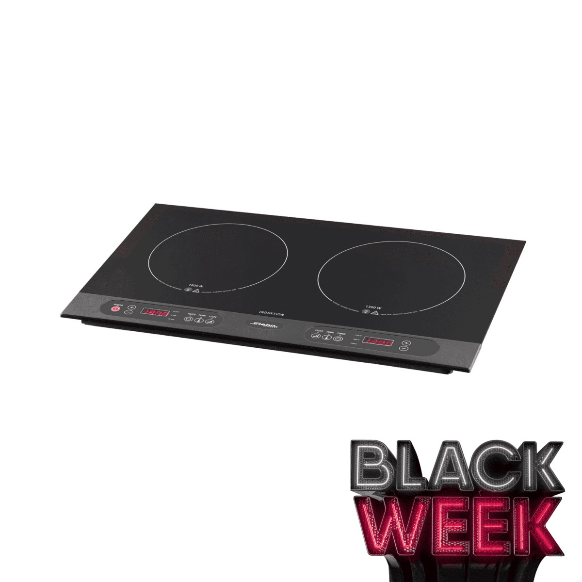Induktionskochfeld Steba IK100 mit zwei Kochzonen, 1800 W und 1200 W, digitale Steuerung und Timer-Funktion.