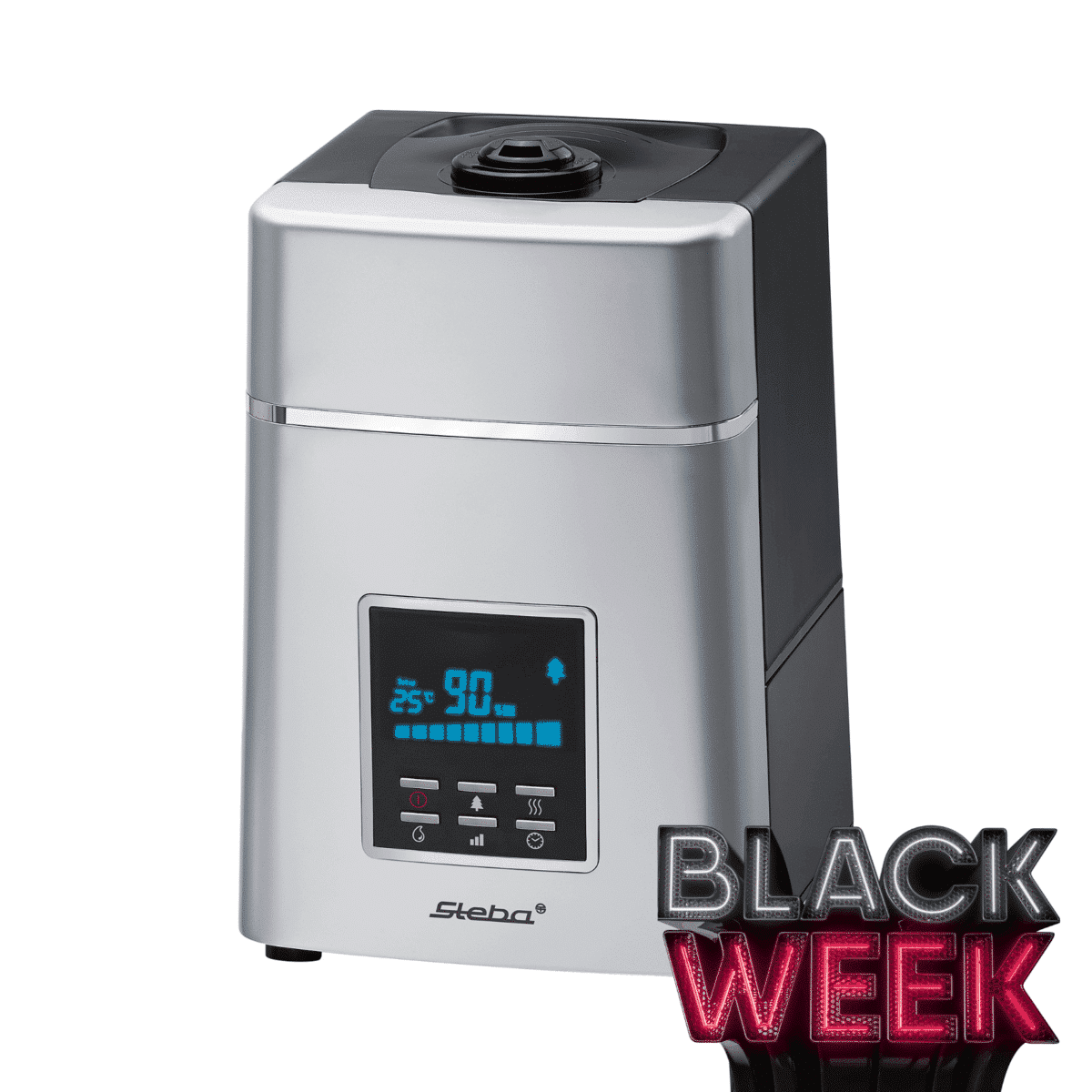 Steba LB5 Luftbefeuchter in grau, mit digitalem Display zur Temperatur- und Zeitkontrolle.