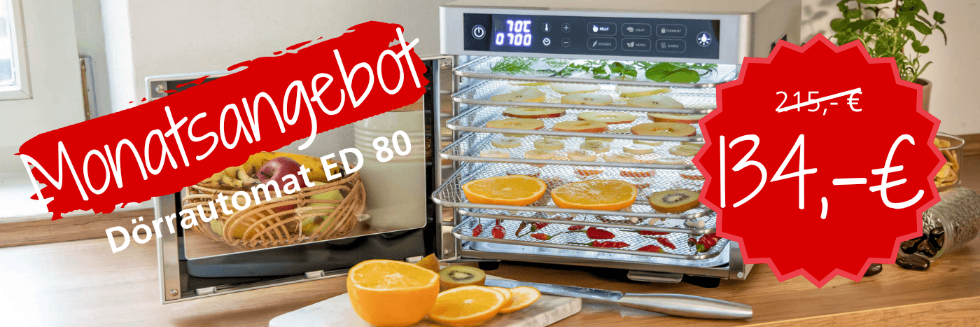 Dörrautomat ED 80 von Steba mit mehreren Ebenen für Trockenfrüchte, im Angebot für 134 € statt 215 €.